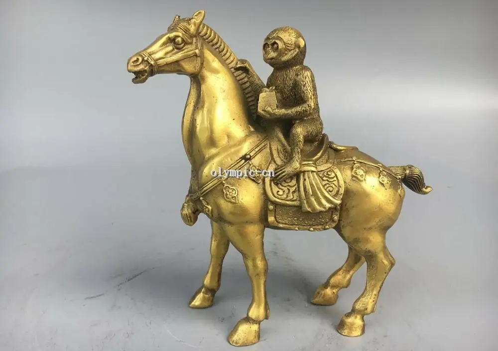

6.5'' Classica Brass carved a monkey hold office seal ride horse statue