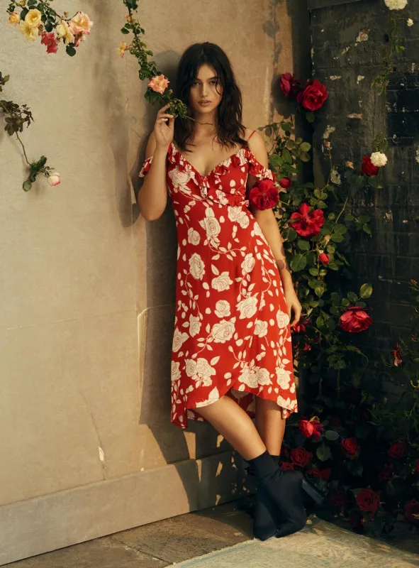 2017 Европа и Америка Boho Стиль элегантность красный цветочный Спагетти ремень