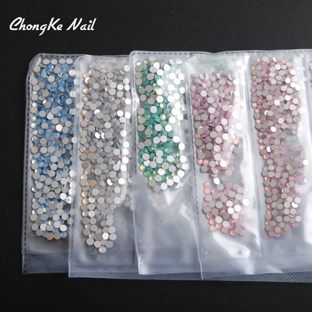 

Hisenlee 1728pc/Pack Multi-Size (SS3-SS10) Blue Green Pink White Opal Nail Rhinestone Glitter Flat Back Crystal Gems 3d Nail Art