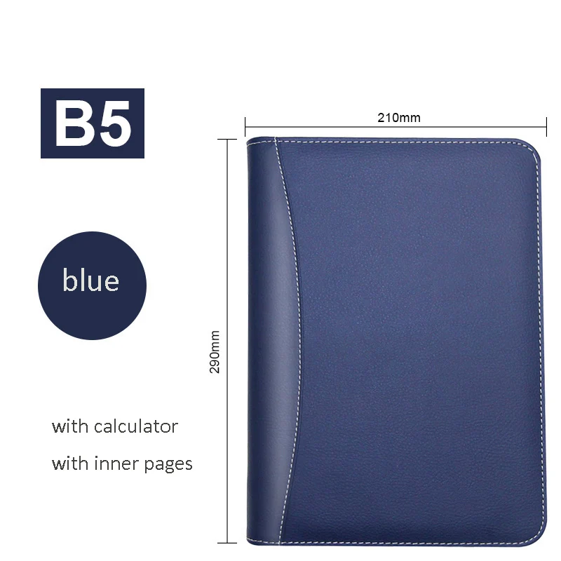 B5 blue A6, A5, B5, блокнот для путешествий из искусственной кожи, ежедневник, ежедневник, ежедневная заметка, блокнот, блокнот, на молнии, с 6 кольцами, в подарок, 1086B - Цвет: B5 blue