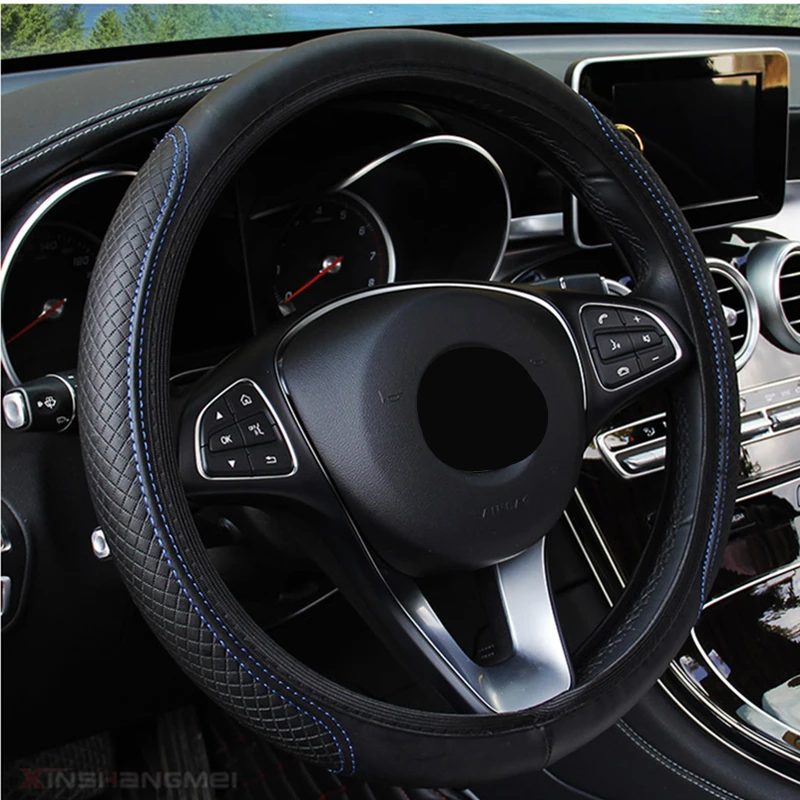 black and blue Оплетка крышки рулевого колеса на крышку рулевого колеса Cubre Volante, автомобильные аксессуары - Название цвета: black and blue