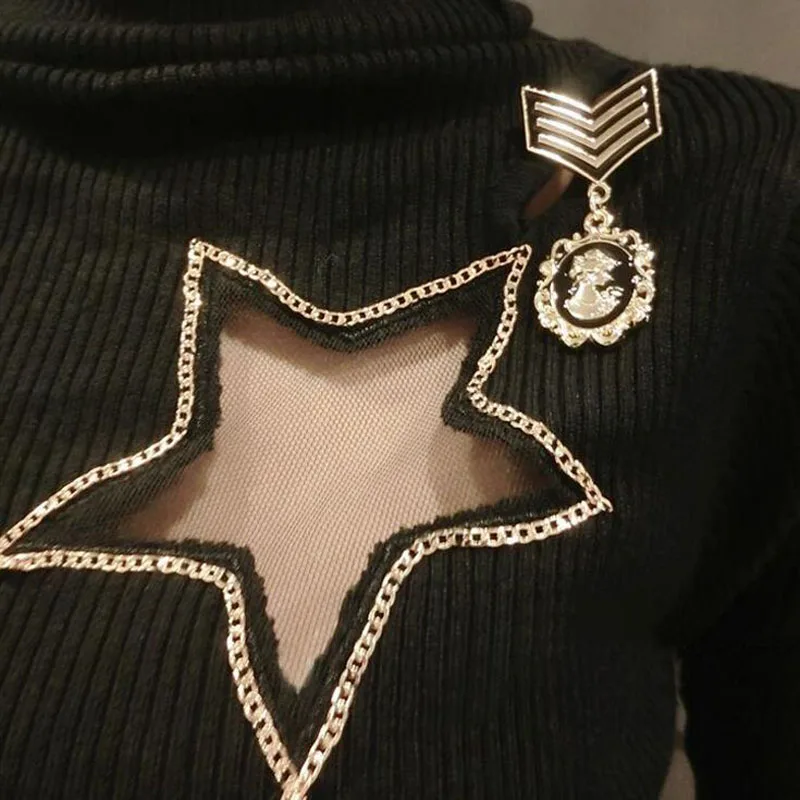 2018 осень и зима новый с высоким воротником джемпер женский модный голова