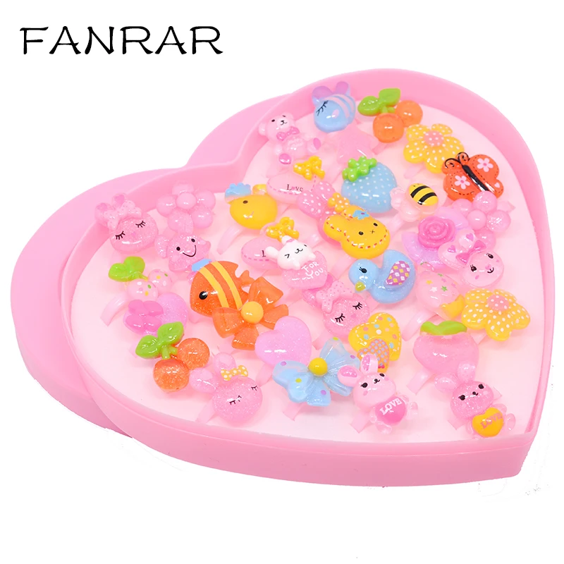 Wholesale 36pcs Mix Lot Animals Rabbit bear Flower Heart Assorted Baby Kids Girl Children's Cartoon Rings Birthday party gift |