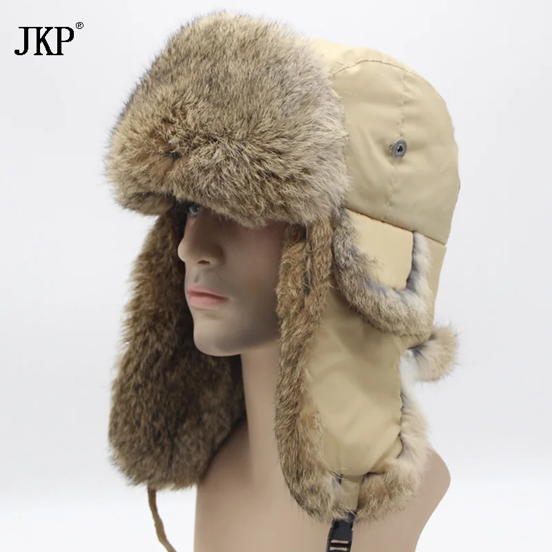 JKP 2018 теплая Модная шапка бомбер из кроличьего меха зимняя ушанка колпачки