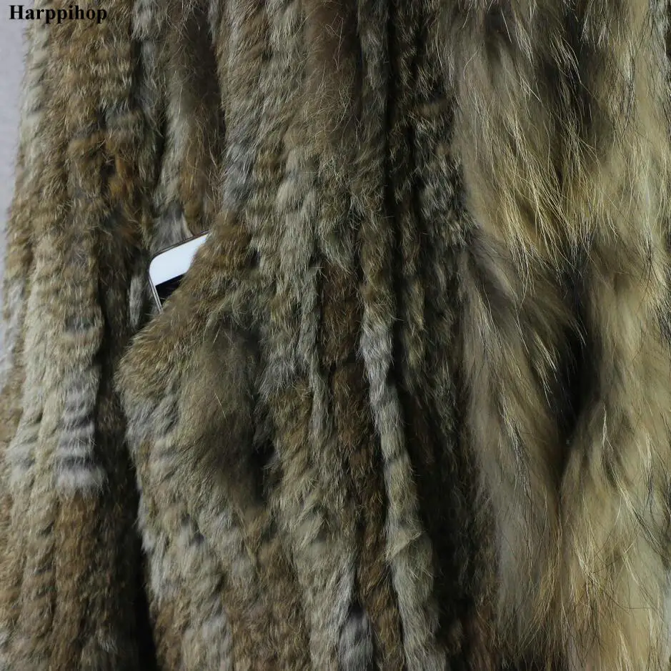 free shipping lady knitted Real rabbit fur coat/ jacket/ outware with hood women belt long with tassels 2019 Brazil hot sale