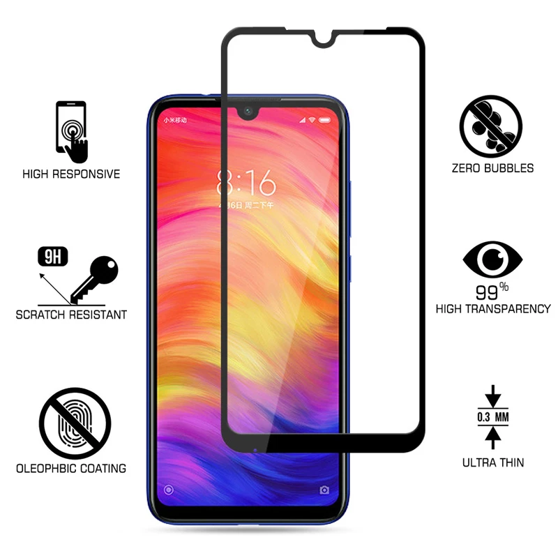 HCZCI for Xiaomi Redmi Note 7 Pro glass screen protector high quality full coverage glue tempered Protective film | Мобильные