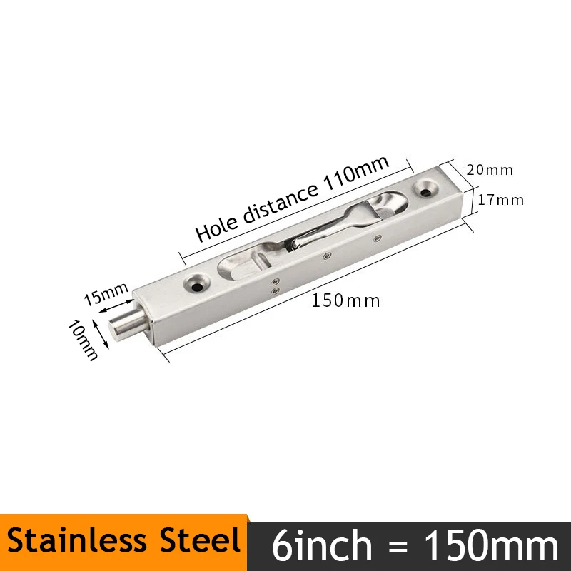 Silver 6inch KAK 4/6/8/10 дюймов Нержавеющая сталь Скрытая стержень автомобильной двери охранник дверная защелка на сдвигающуюся дверь, замок с болтами, для ванной комнаты: защита от пыли и аппаратное обеспечение - Цвет: Silver 6inch