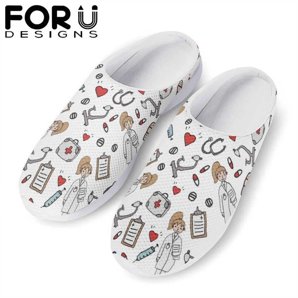 FORUDESIGNS/летние легкие пляжные женские сандалии с рисунком героев мультфильмов; обувь на плоской подошве для медсестры; повседневные женские домашние тапочки
