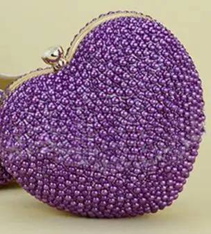 purple shoe and bag BaoYaFang/женские свадебные туфли с сумочкой в комплекте; Туфли на высокой танкетке с сердечком; белые/бусинки пирожное с кремом вечерние туфли и сумочка; новое поступление - Цвет: purple shoe and bag