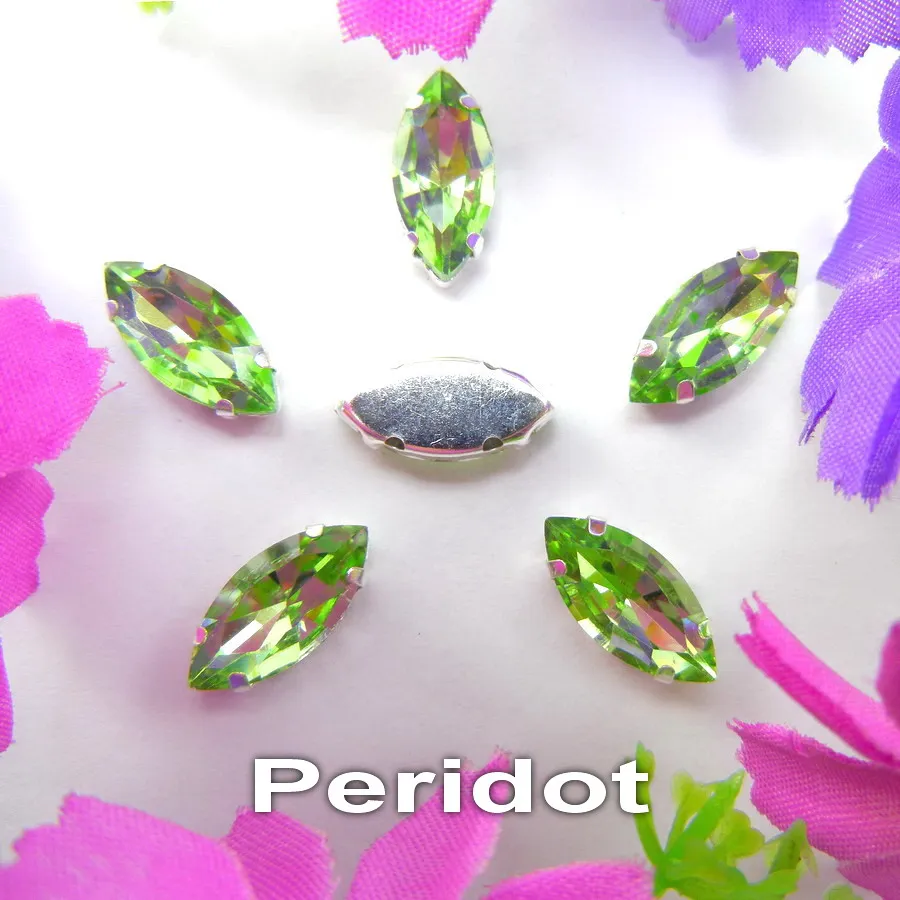 A14 Peridot Стеклянные кристаллы, серебряные когти, 8 размеров, красивые цвета, конский глаз, Наветт, маркиза, форма, пришитые стразы, бусины, Аппликации, сделай сам - Цвет: A14 Peridot