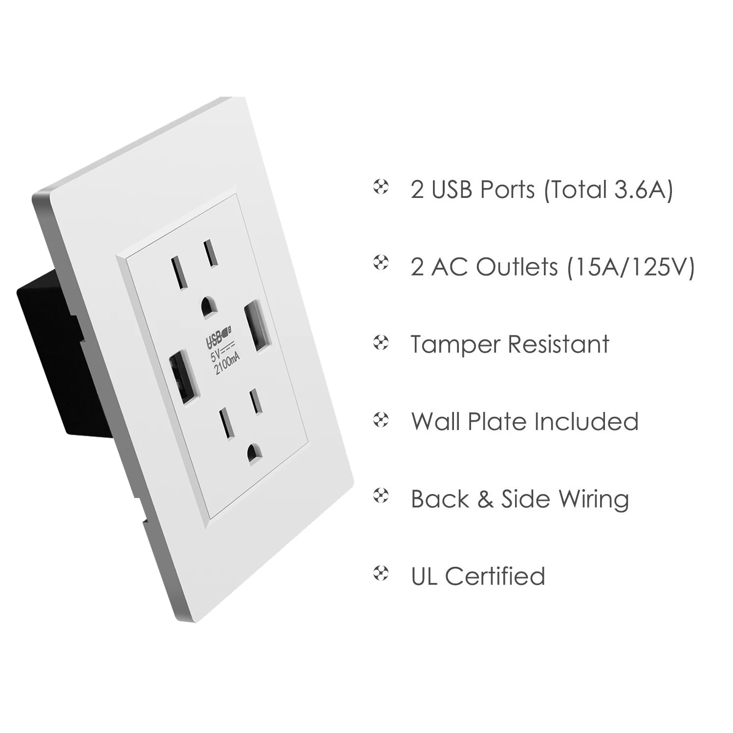 Стандарт США двойная USB настенная розетка, двойная 2.1A универсальная розетка порт адаптер питания розетки, устойчивая к трамбовкам дуплексная розетка