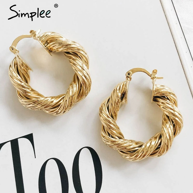 Simplee Модные металлические Асимметричные твист женские серьги корейские Золотые