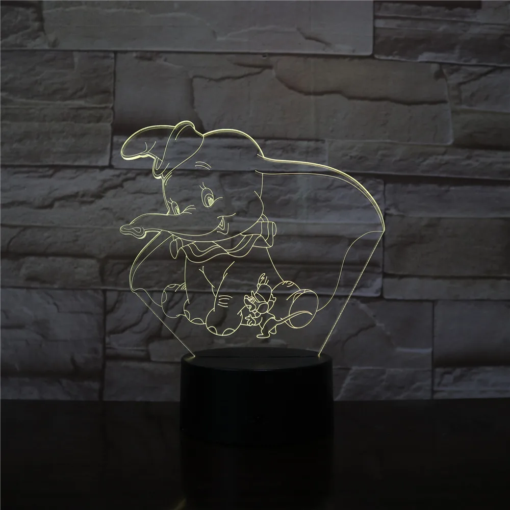 Слон 3D светодиодный Ночной светильник лампа Дамбо милый детский ночной