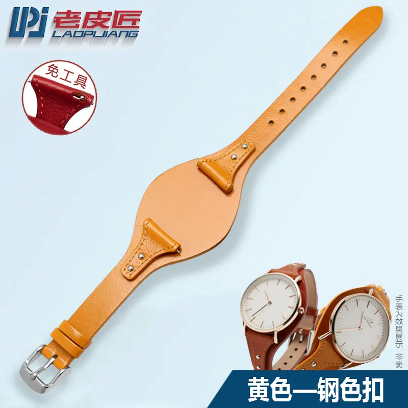 yellow x silver Натуральная кожа подходит fossil/mido/tissot fiyta часы 18 мм ремешок для часов с кожаным лотком антиквариат ремешок для женщин леди браслет на запястье - Цвет ремешка: yellow x silver