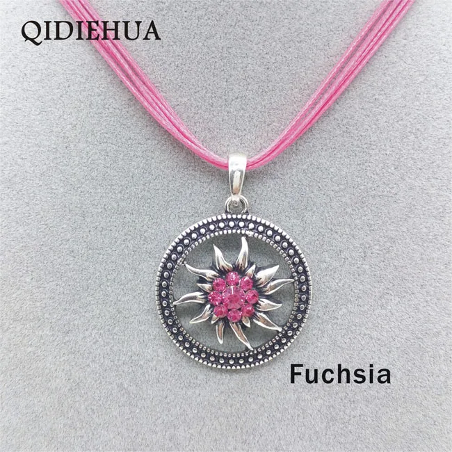 fuchsia QIDIEHUA женское ожерелье круговое полое ожерелье Эдельвейс винтажная подвеска Октоберфест подарок на выпускной вечер модное ювелирное изделие оптом - Окраска металла: fuchsia