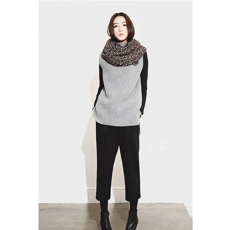 Женский вязаный жилет с высоким воротом шерстяной свитер без рукавов пуловер