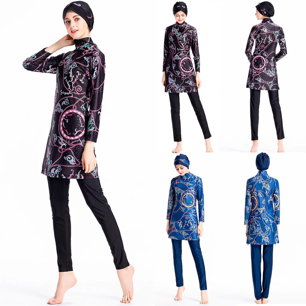2019 Пасхальный женский мусульманский купальный костюм с шапкой однотонный