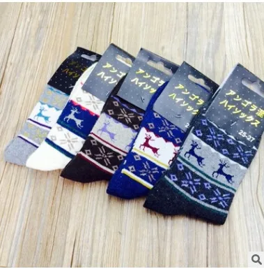 Fcare 10 PCS=5 pairs Men's diamond plaid striped men's socks rabbit wool winter | Мужская одежда