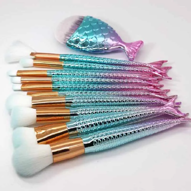 AiceBeu 10/11pcs Набор макияжных кистей Русалки Фантазия Брови Смешивание Контур Основа Косметика Красота Макияж Кисть на Рыбе