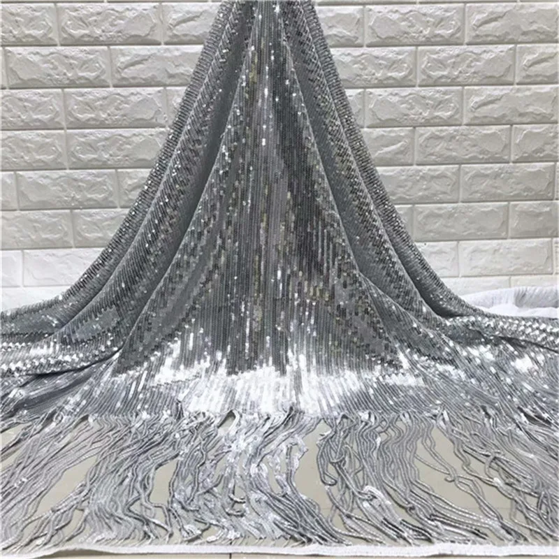 Африканская кружевная ткань с бахромой серебристые блестки нигерийские кружева