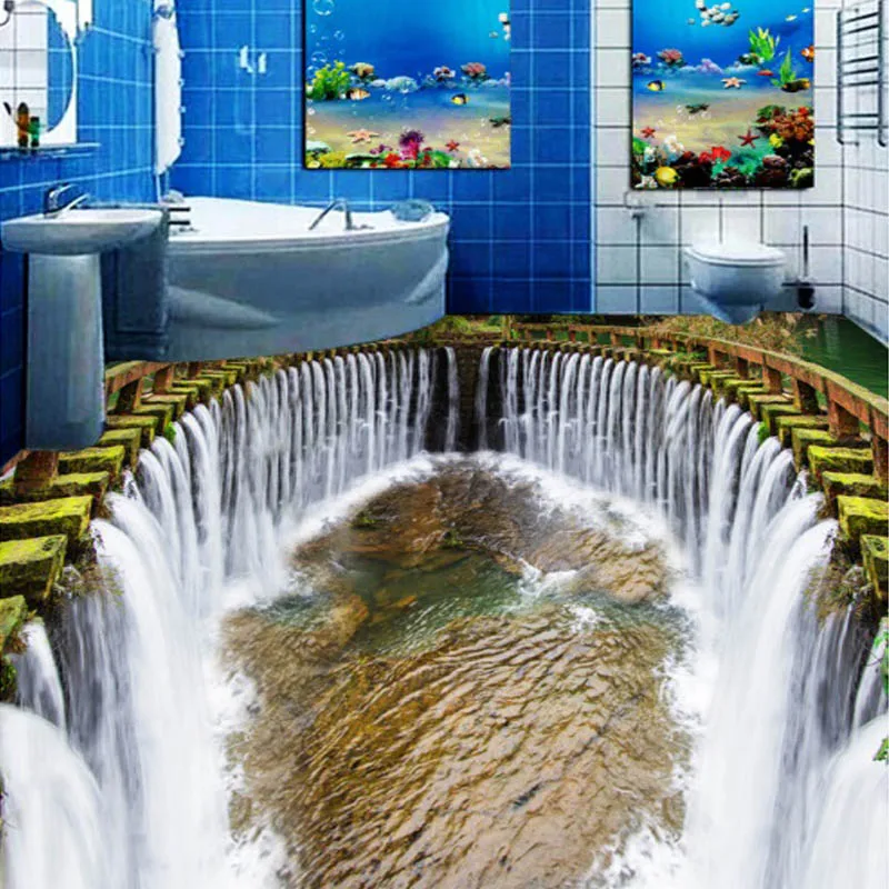 

Custom Mural Wallpaper Stereo Waterfall Living Room Bedroom Bathroom 3D Floor Murals PVC Self-adhesive Waterproof Wallpaper Roll