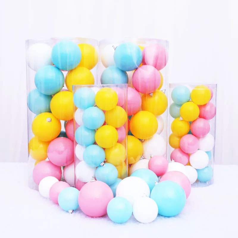 【6cm、8cm】Christmas Makaron decoration Christmas window decoration props pink, yellow, blue and milky white Christmas ball