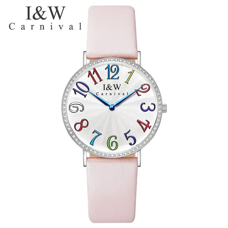 

Carnival Luxury Brand Watch Women Swiss Import Quartz Movement Women's Watches Waterproof Genuine Leather reloj hombre C3002G-3