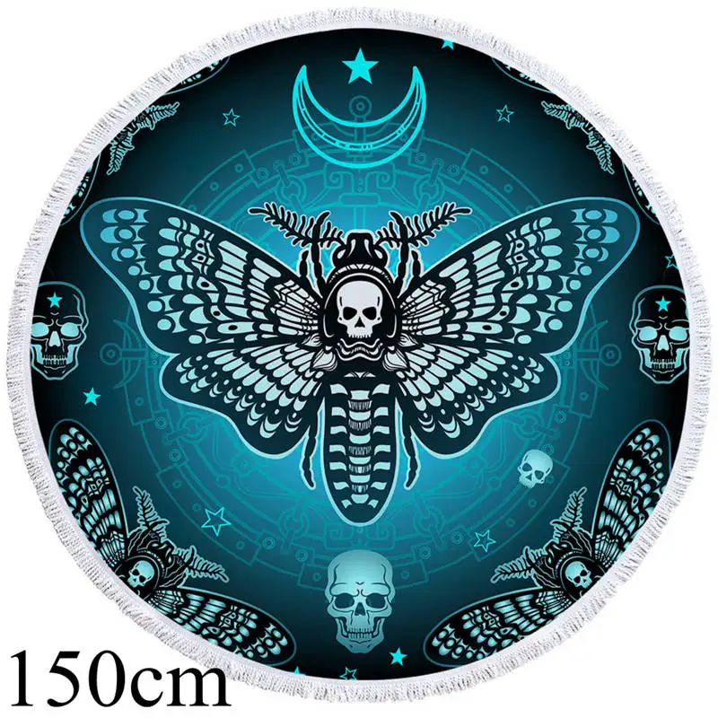001 Towel 150cm Постельное белье Outlet Death Moth круглое пляжное полотенце Готический Череп полотенце большое для взрослых бабочка Toalla кисточкой Луна галактика коврик для пикника - Цвет: 001 Towel 150cm