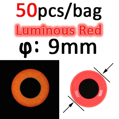 50pcs 9mm Red ICERIO 50 шт. светящиеся 3D эпоксидные рыбные глаза для завязывания мух стример приманка джиг приманка изготовление материала - Цвет: 50pcs 9mm Red
