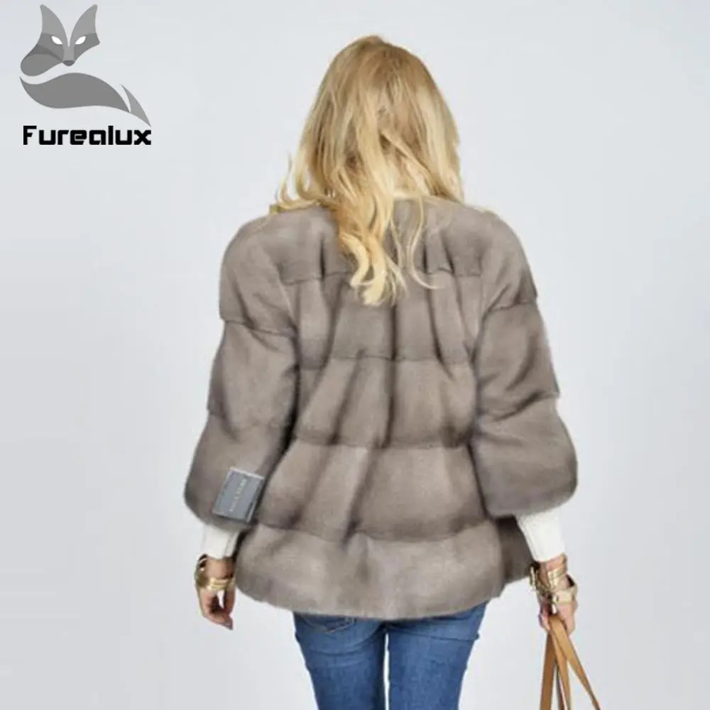 Новая шуба Furealux из натурального меха норки для женщин теплая Модная цельного с