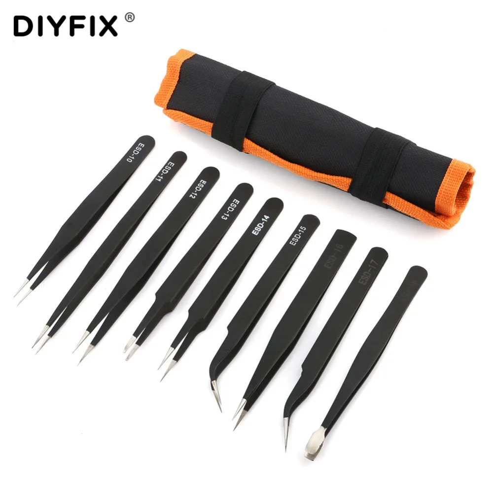 Набор пинцетов 9 в 1 DIYFIX антистатические щипцы из нержавеющей стали набор ручных