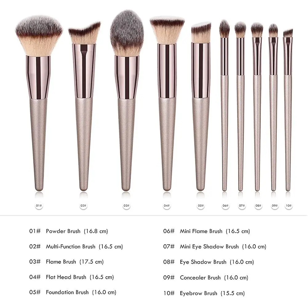 

Pro 10PCS Makeup Brushes Tool Champaign Gold Loose Powder Contour Blusher Liquid Cream Eyeshadow Eyeliner Cosmetics Brushes Set