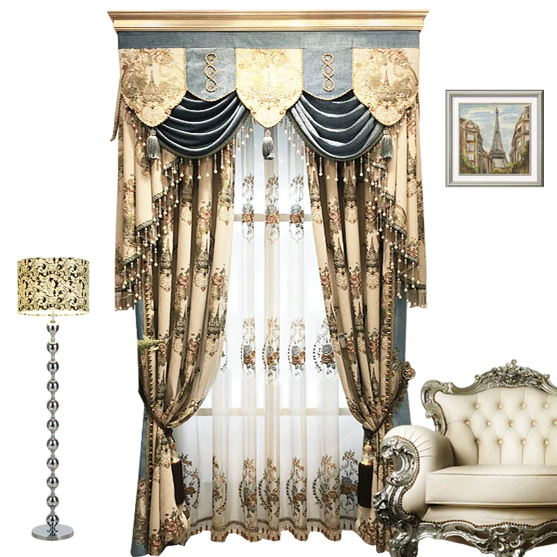 Европейские жаккардовые шенилловые занавески с вышивкой для гостиной спальни