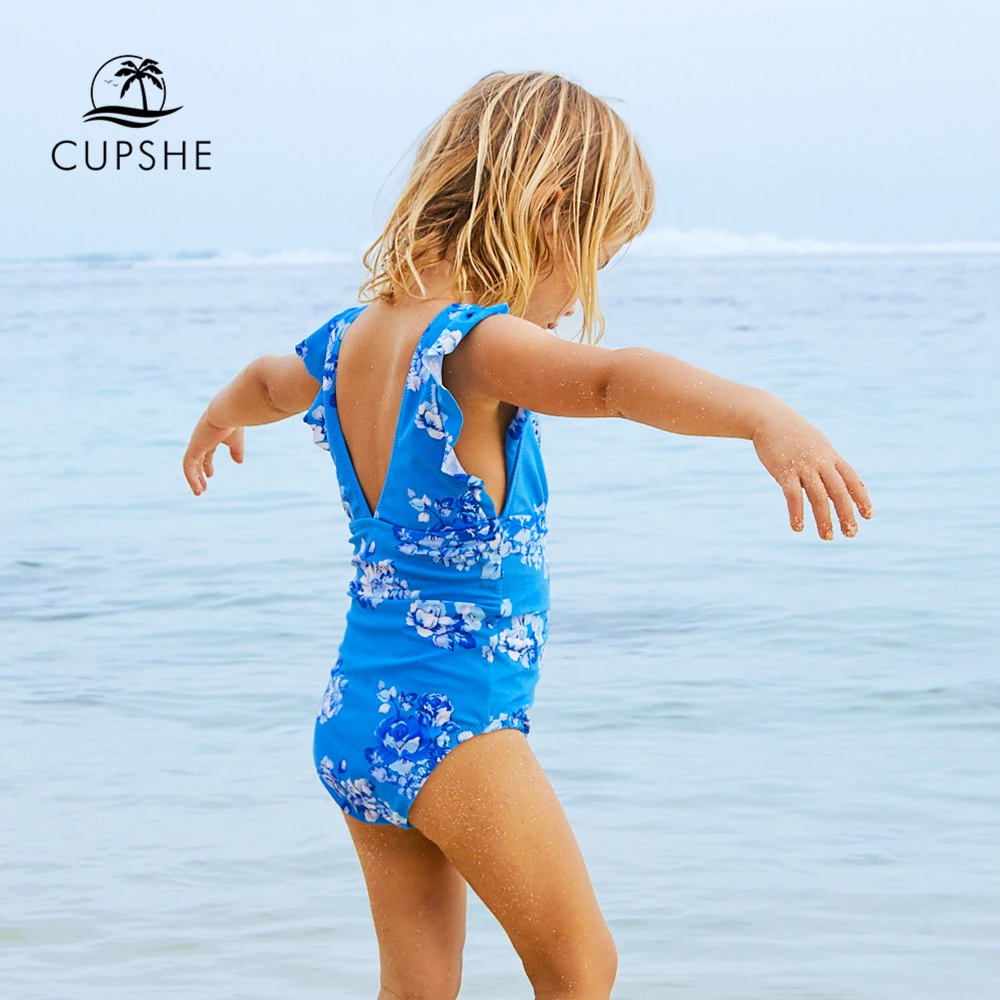 CUPSHE/детский голубой цельный купальный костюм с цветочным принтом для маленьких