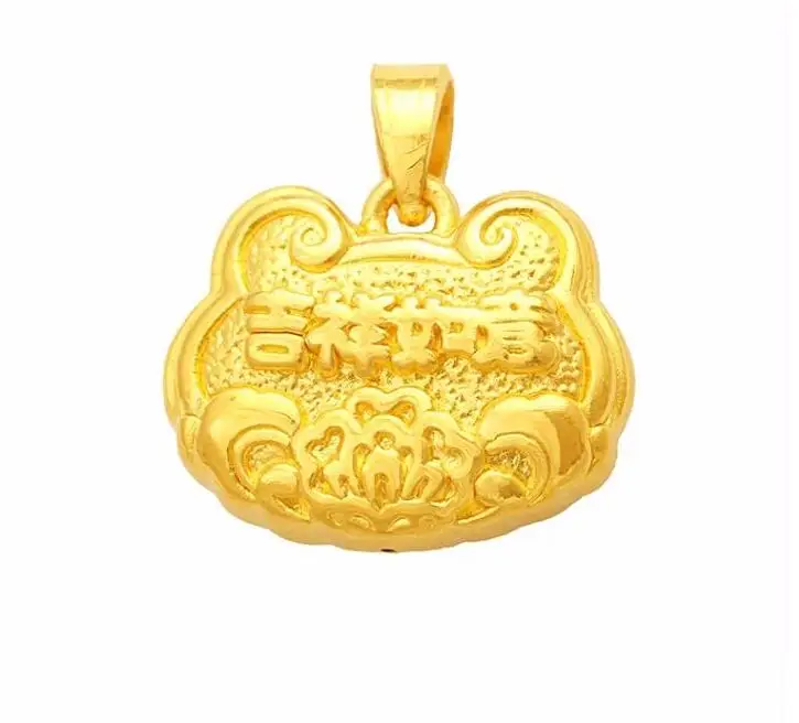

New Pure 24k Yellow Gold Pendant 3D Lucky Carved Bless Lock Bag Pendant 2g