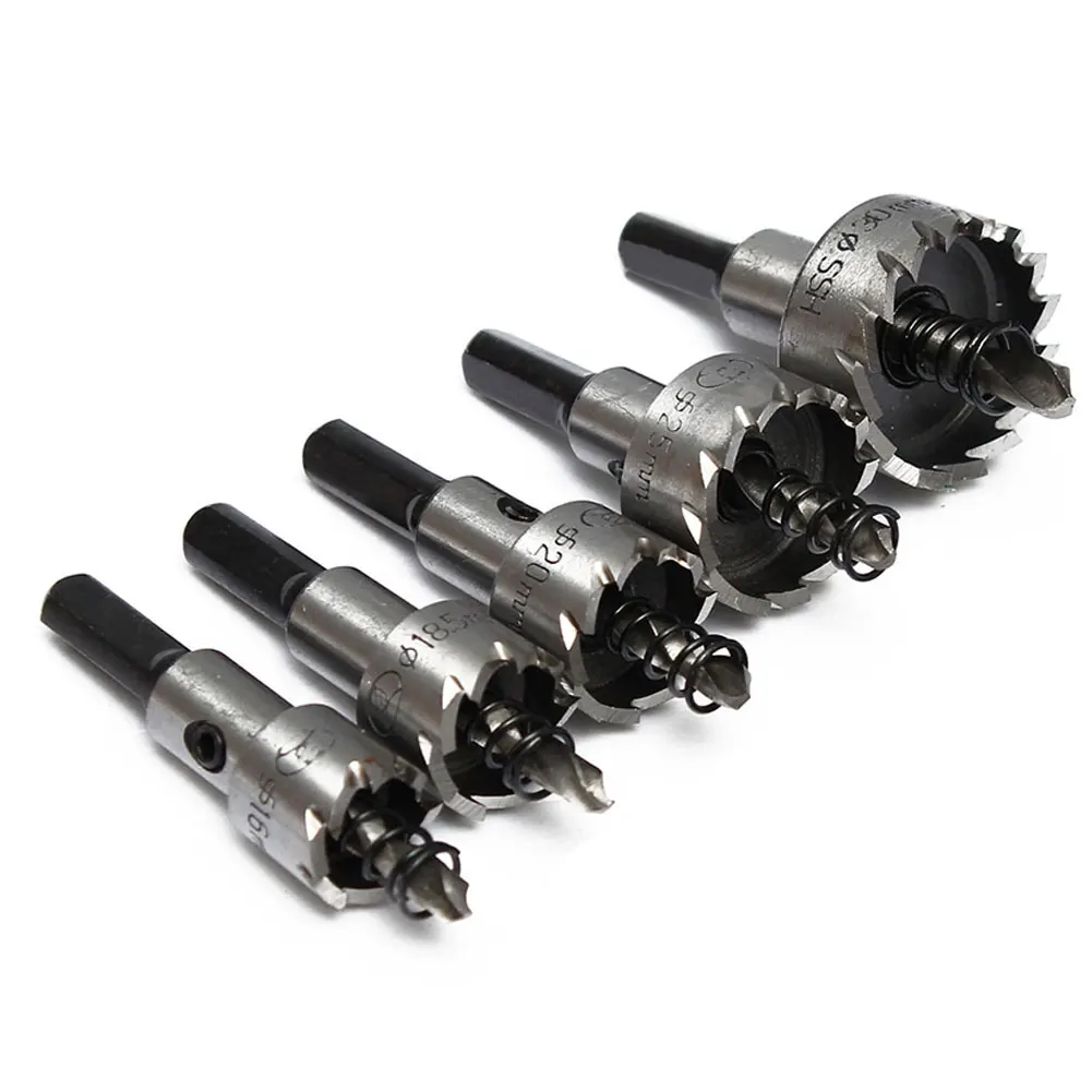 Серебристый 5pcs HSS Hole Saw Tooth Kit Tools Metal Milling Cutters Drill Bit Set 16/18.5/20/25/30mm - Цвет: Серебристый