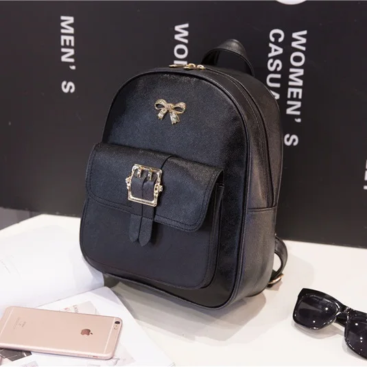 Для женщин рюкзаки черный Мини для девочек сумки лук Mochila Мода подростков