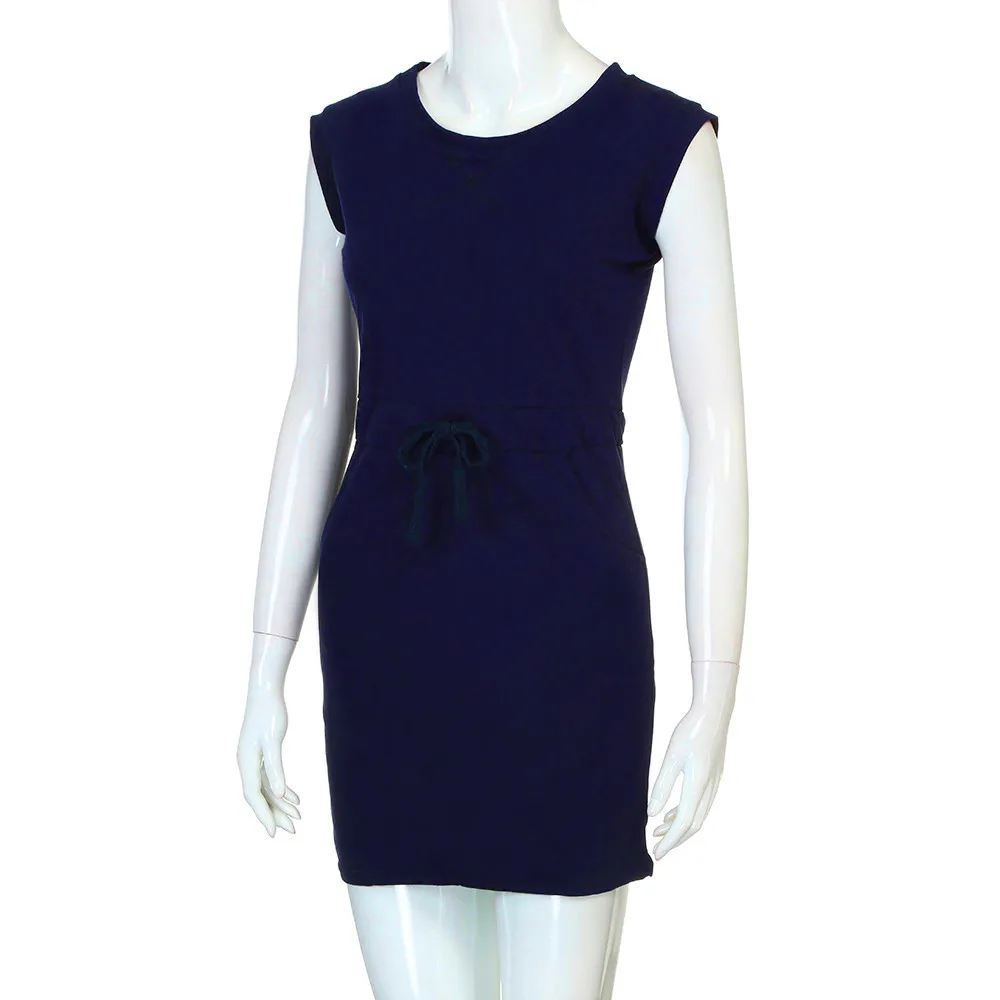 new Summer Dress Casua Womens Holiday Sleeveless Pockets With Belt Pencil Sundress Ladies Beach Casual Party 2021 | Женская одежда