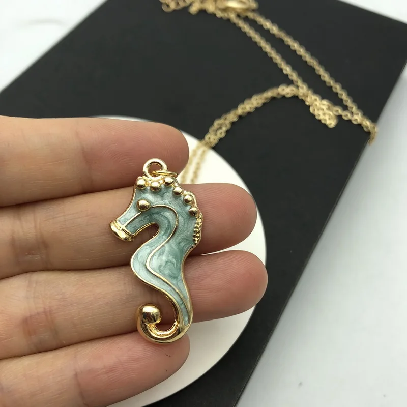 

F.J4Z Hot Sea Animal Necklaces Earrings Lovely Blue Enamel Seastar Seahorse Pendant Women Earrings Necklace Bijoux Dropshipping