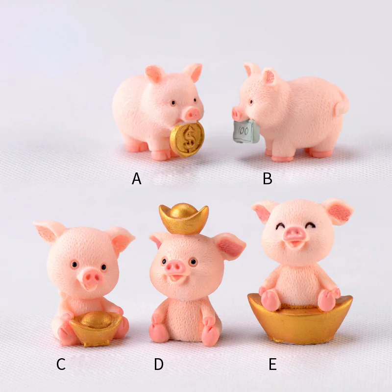 Счастливая Золотая свинка модель животного из смолы миниатюрные