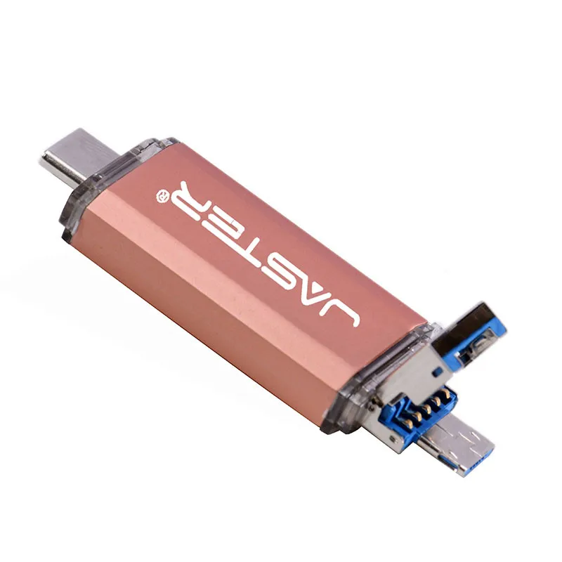 Rose gold JASTER 3 в 1 OTG(Android& USB& Type_C) флеш-накопитель USB 3,0 Металлический пользовательский флеш-накопитель 64 ГБ 32 ГБ 16 ГБ 8 ГБ 4 ГБ свадебные подарки - Цвет: Rose gold