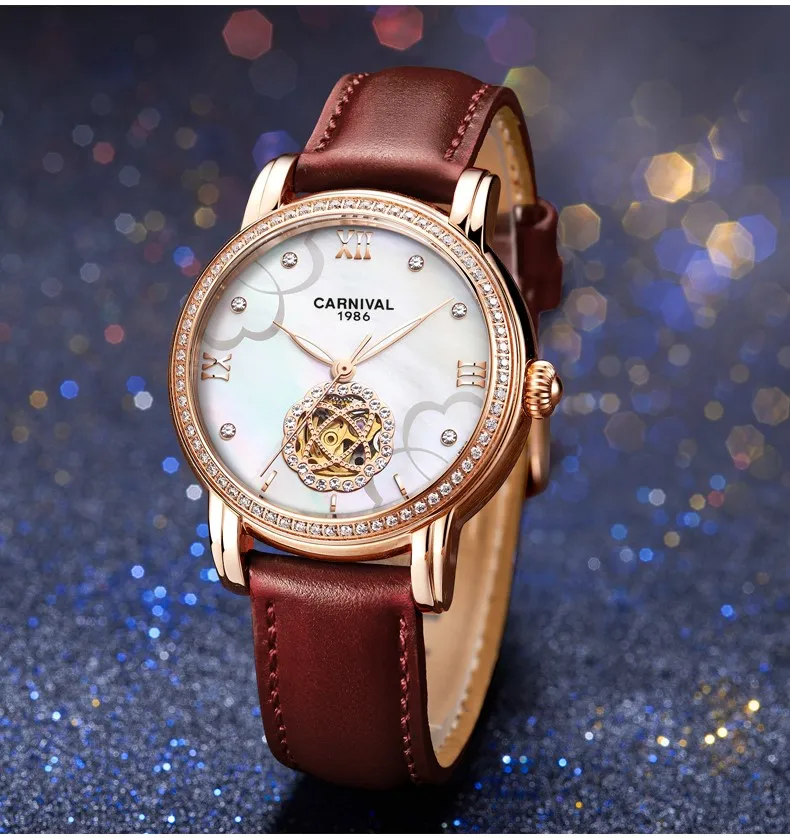 Модные женские наручные часы Tourbillon автоматические часы женские карнавальные механические часы MIYOTA кожаный ремешок светящийся Relogio femenino