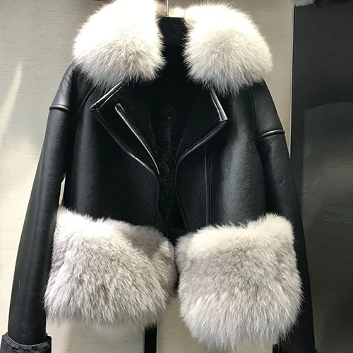 light gray fur Maylofuer Россия мода Натуральная кожаная куртка из овчины для женщин из натурального меха лисы и тонкой шубы на зиму - Цвет: light gray fur