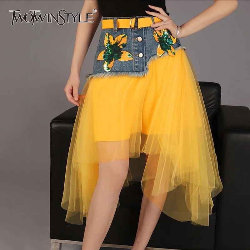 Женская сетчатая юбка пачка TWOTWINSTYLE летняя повседневная с блестками и