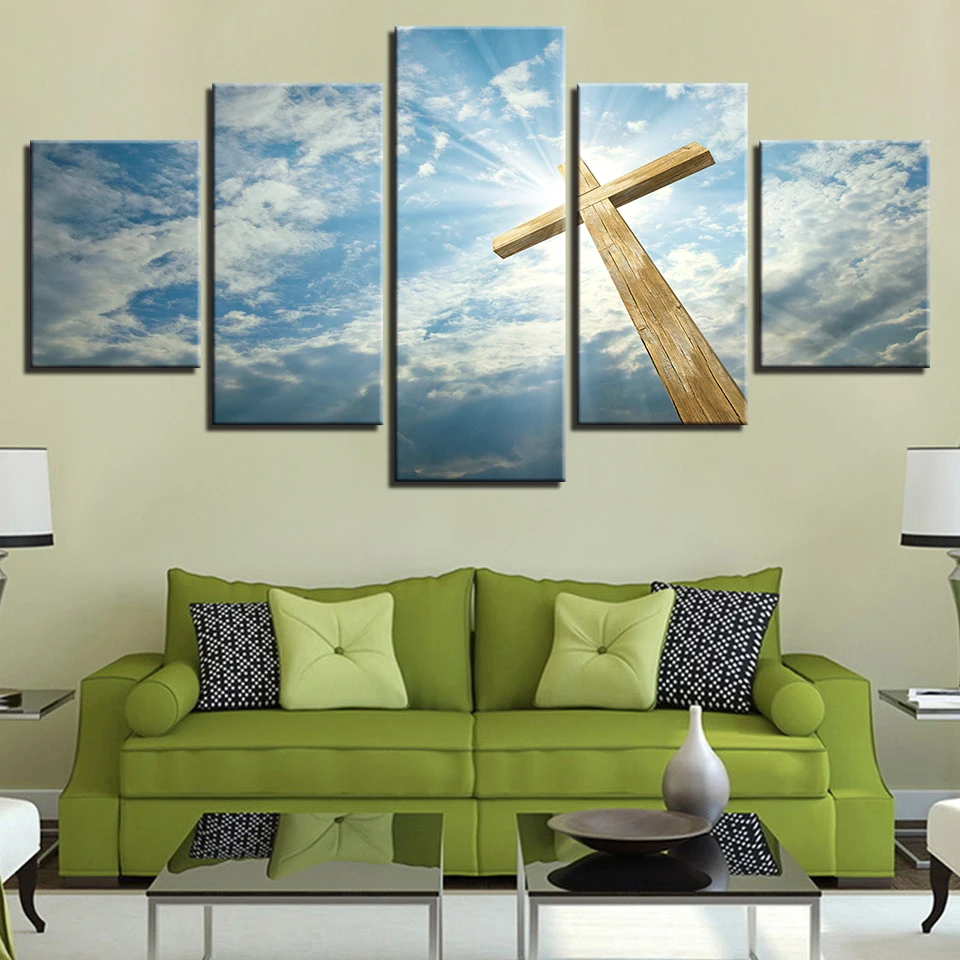 5 шт. настенные картины с изображением голубого неба и Иисуса|decoration for living room|canvas