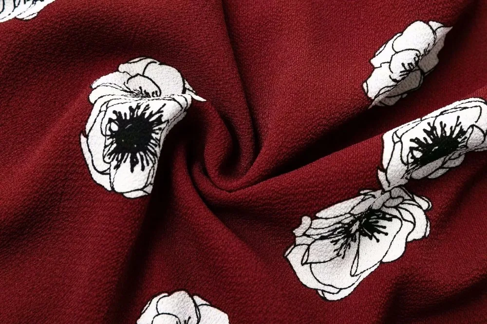 Женское платье на каждый день vestidoVintage короткое Бордовое с принтом anemone модное