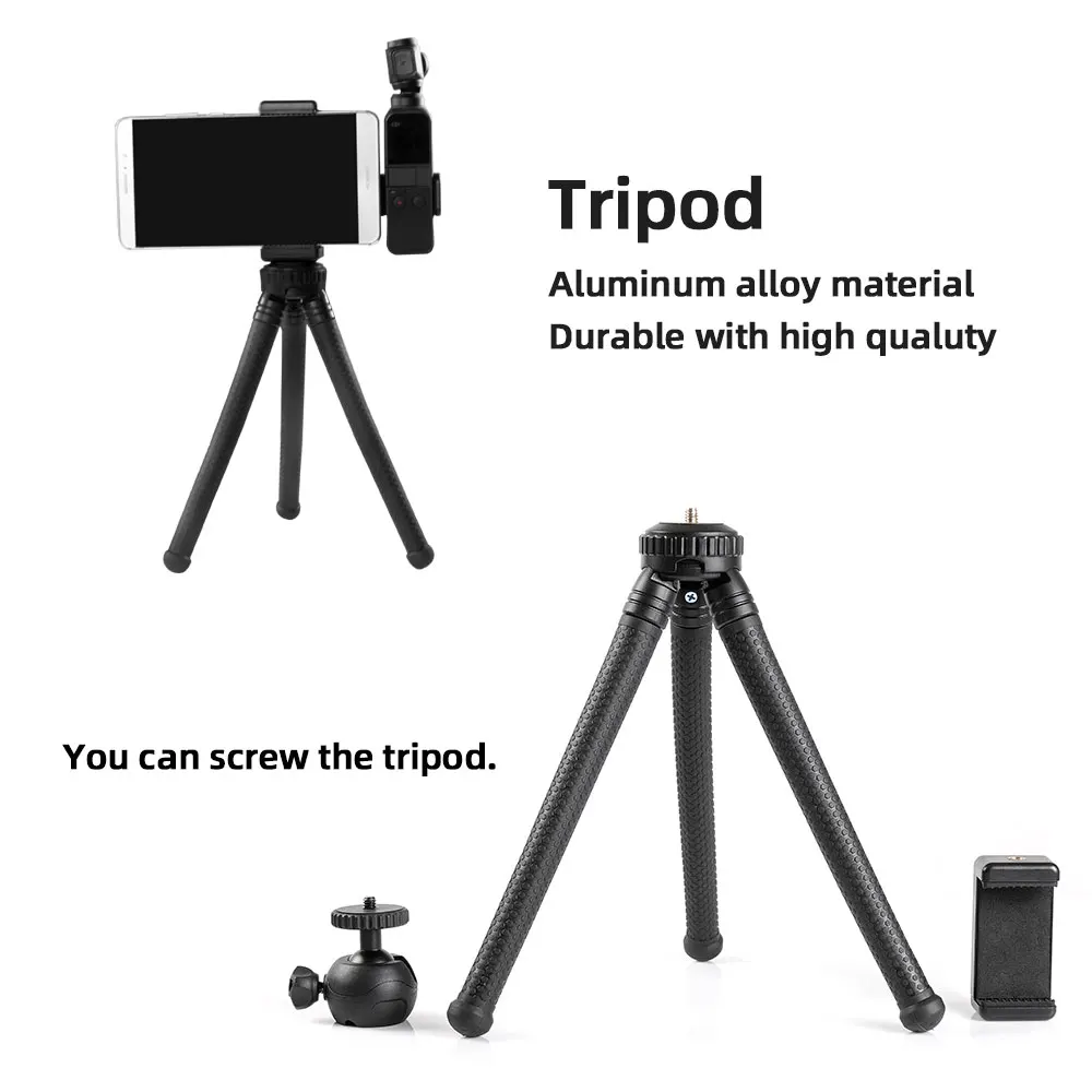 Черный Для DJI Osmo карман для мобильного телефона держатель Гибкий штатив для селфи палка для селфи Gimbal gopro hero 3/4/5/6/7, аксессуары для экшн-камеры - Цвет: Черный