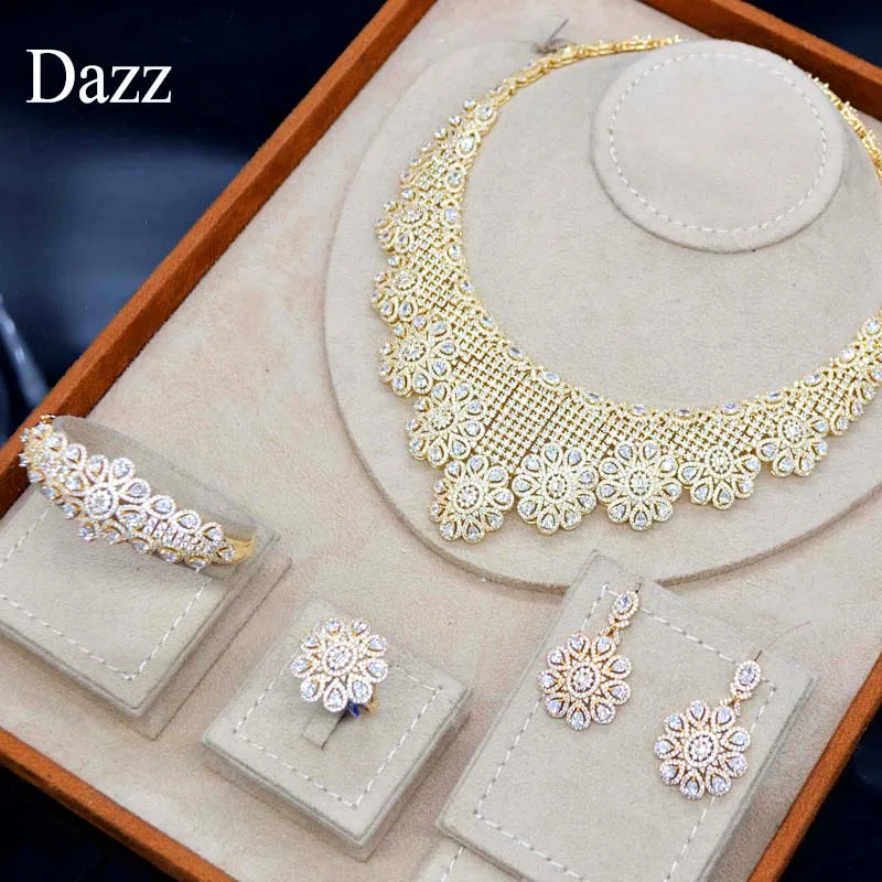 Женский свадебный комплект ювелирных изделий Dazz золотистые Свадебные украшения
