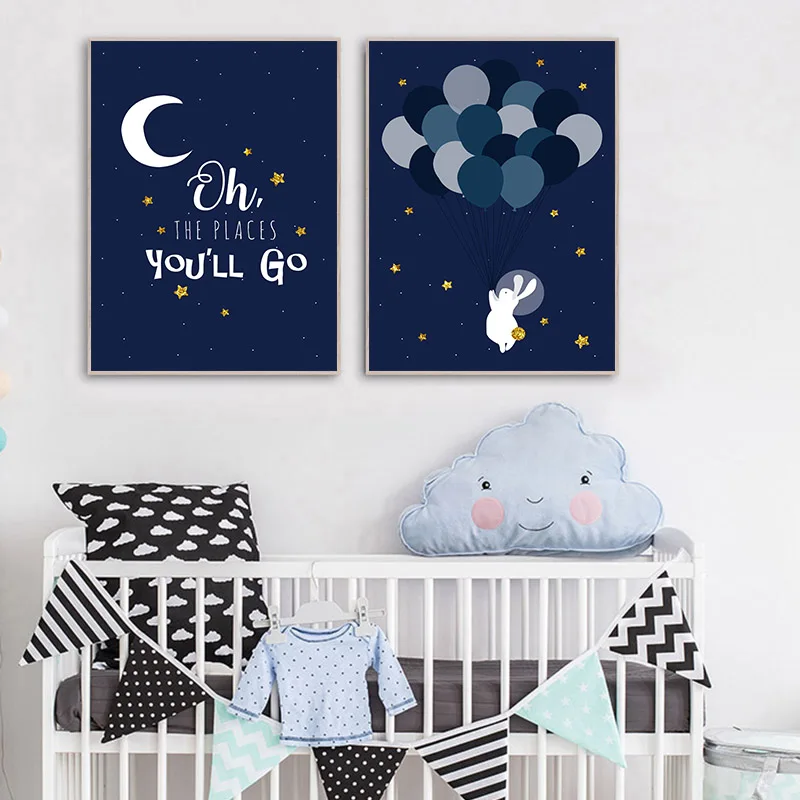 Детский плакат зайчик Луна печать место вы пройдете искусство стены холст