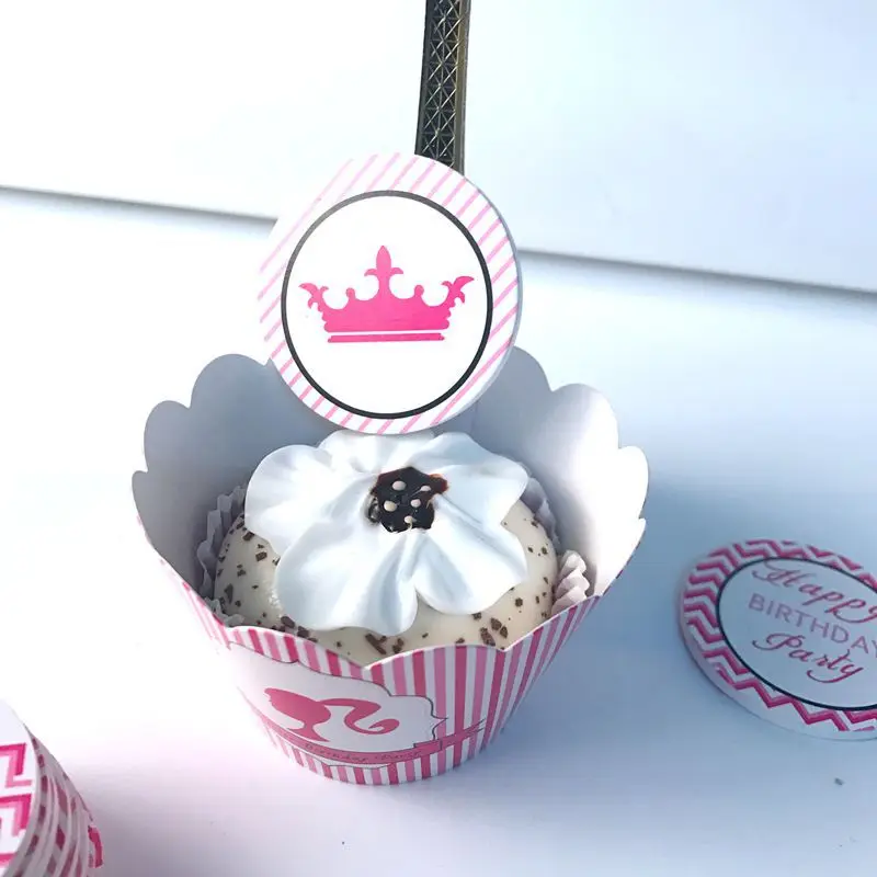 24 шт./лот Happy Baby Shower девушки сувениры Корона Дизайн Торт обертки День рождения украсить розовый кекс топперы события поставок